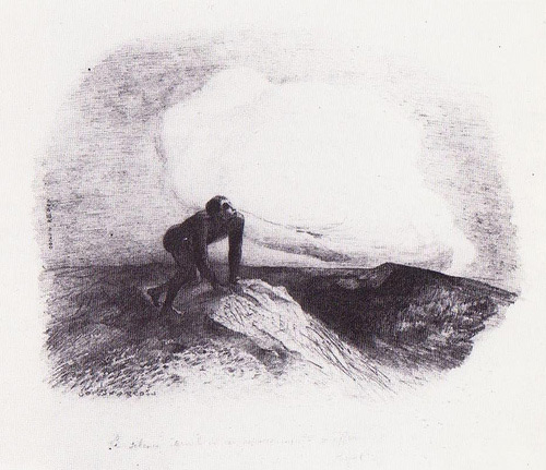Dessin de Odilon Redon vers 1870 légendé d'une pensée de Pascal
